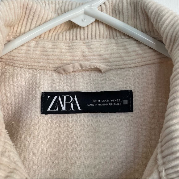 Zara Beige Corduroy Button-Up Jacket Shirt Cream Raw Edge Casual Collared M - Picture 7 of 12